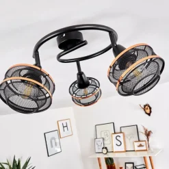 Luminaires Rustiques-hofstein Plafonnier Limassol Noir, 3 lumières