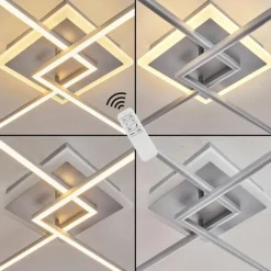 hofstein Plafonnier Lithgow LED Argenté, 2 lumières, Télécommandes, Changeur de couleurs