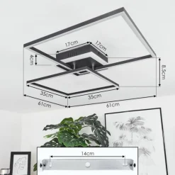 hofstein Plafonnier Lithgow LED Noir, 2 lumières, Télécommandes, Changeur de couleurs