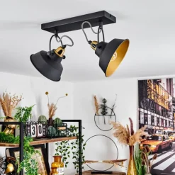 Lampes Dorées-hofstein Plafonnier Llanage Noir, Blanc, 2 lumières