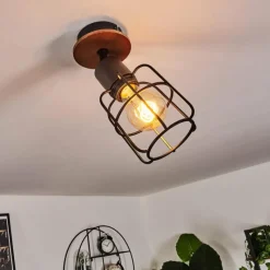 Lampes Vintages & Rétros-hofstein Plafonnier Loedingen Bois foncé, Noir, 1 lumière