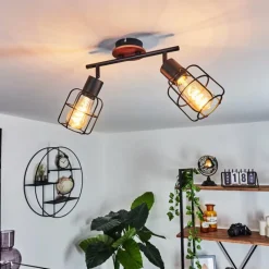 Lampes Vintages & Rétros-hofstein Plafonnier Loedingen Bois foncé, Noir, 2 lumières