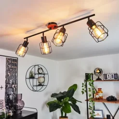 Lampes Vintages & Rétros-hofstein Plafonnier Loedingen Bois foncé, Noir, 4 lumières