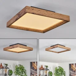 hofstein Plafonnier Longvic LED Brun, Couleur bois, Noir, 1 lumière