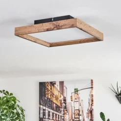 hofstein Plafonnier Longvic LED Brun, Couleur bois, Noir, 1 lumière