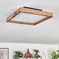 hofstein Plafonnier Longvic LED Brun, Couleur bois, Noir, 1 lumière