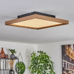 hofstein Plafonnier Longvic LED Brun, Couleur bois, Noir, 1 lumière