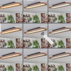 hofstein Plafonnier Longvic LED Brun, Couleur bois, Noir, 1 lumière, Télécommandes