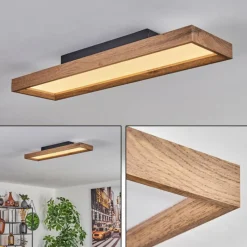 hofstein Plafonnier Longvic LED Brun, Couleur bois, Noir, 1 lumière