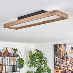 hofstein Plafonnier Longvic LED Brun, Couleur bois, Noir, 1 lumière