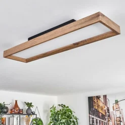 hofstein Plafonnier Longvic LED Brun, Couleur bois, Noir, 1 lumière