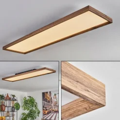 hofstein Plafonnier Longvic LED Couleur bois, Noir, 1 lumière