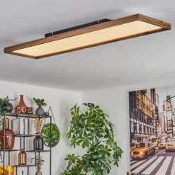 hofstein Plafonnier Longvic LED Couleur bois, Noir, 1 lumière, Télécommandes