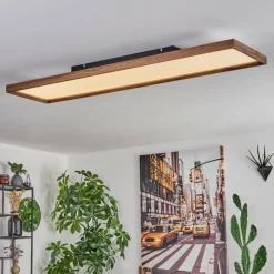 hofstein Plafonnier Longvic LED Couleur bois, Noir, 1 lumière, Télécommandes