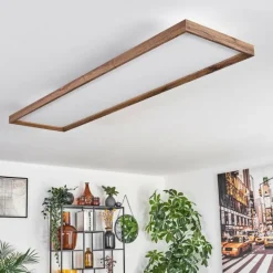 hofstein Plafonnier Longvic LED Couleur bois, Noir, 1 lumière, Télécommandes