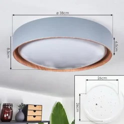 Lampes En Bois-hofstein Plafonnier Louea LED Brun, Gris, Couleur bois, 1 lumière