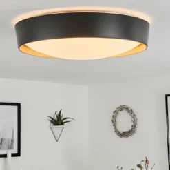 hofstein Plafonnier Louea LED Brun, Couleur bois, Noir, 1 lumière