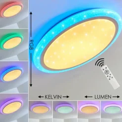 hofstein Plafonnier Lowell LED Blanc, 2 lumières, Télécommandes, Changeur de couleurs
