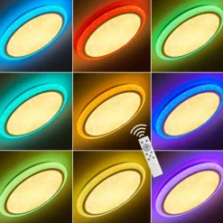 hofstein Plafonnier Lowell LED Blanc, 2 lumières, Télécommandes, Changeur de couleurs