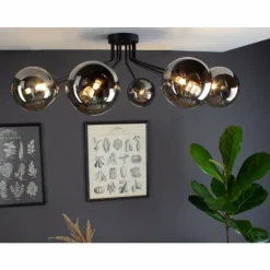 Suspension Verre Fumé-Luce Design Plafonnier NEPTUN Noir, 8 lumières