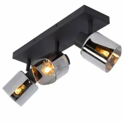 Suspension Verre Fumé-Luminaires Lucide Plafonnier Lucide ALION Noir, 3 lumières