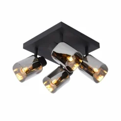 Suspension Verre Fumé-Luminaires Lucide Plafonnier Lucide ALION Noir, 4 lumières