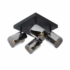 Suspension Verre Fumé-Luminaires Lucide Plafonnier Lucide ALION Noir, 4 lumières