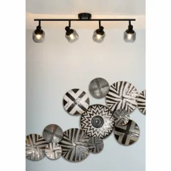 Suspension Verre Fumé-Luminaires Lucide Plafonnier Lucide BJORN Noir, 4 lumières