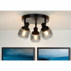 Suspension Verre Fumé-Luminaires Lucide Plafonnier Lucide BJORN Noir, 3 lumières