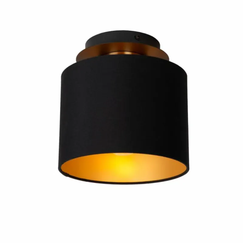 Lampes En Tissu-Luminaires Lucide Plafonnier Lucide FUDRAL Or, Laiton, Noir, 1 lumière