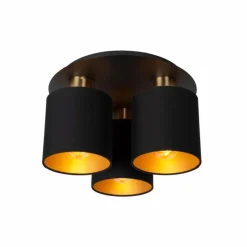 Lampes En Tissu-Luminaires Lucide Plafonnier Lucide FUDRAL Or, Laiton, Noir, 3 lumières