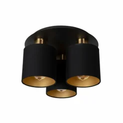 Lampes En Tissu-Luminaires Lucide Plafonnier Lucide FUDRAL Or, Laiton, Noir, 3 lumières