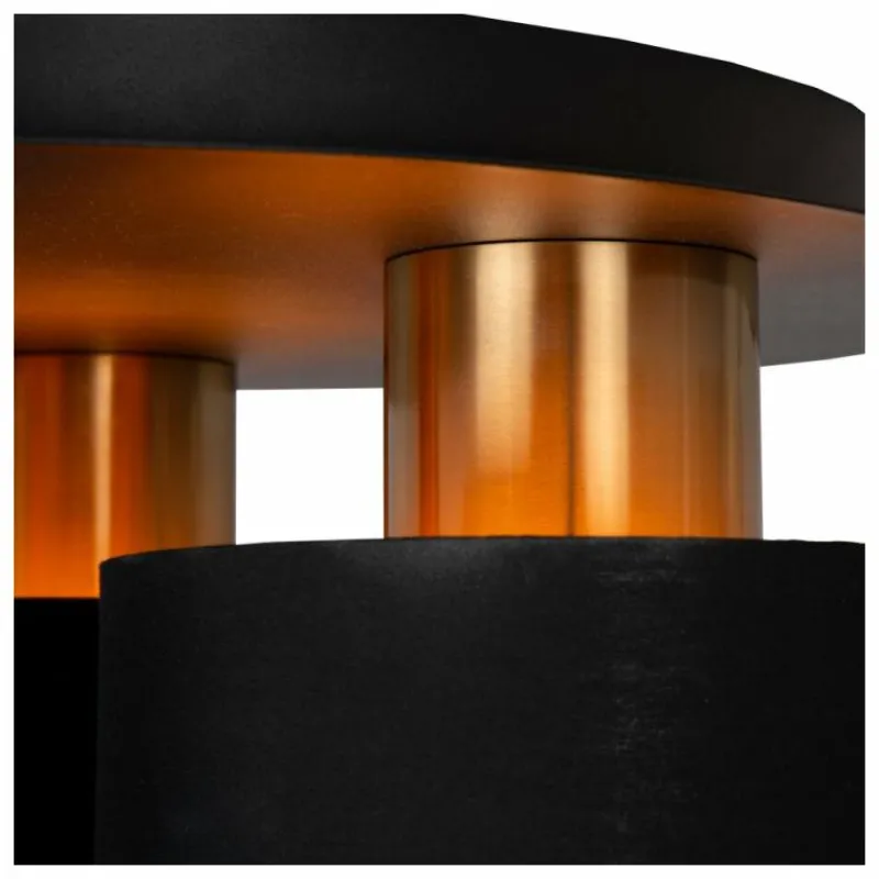 Lampes En Tissu-Luminaires Lucide Plafonnier Lucide FUDRAL Or, Laiton, Noir, 3 lumières