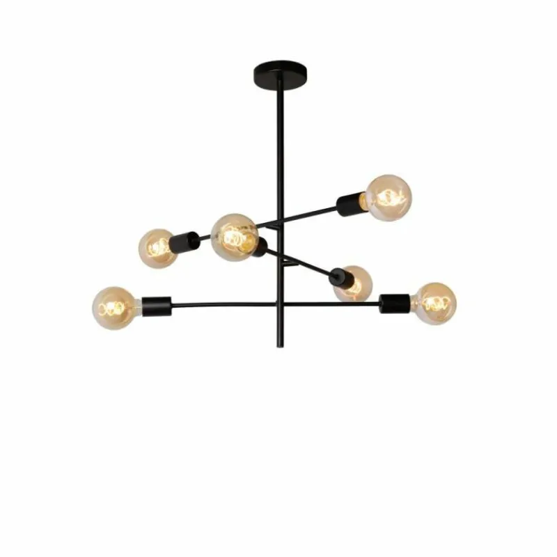 Lampes Vintages & Rétros-Luminaires Lucide Plafonnier Lucide LESTER Noir, 6 lumières