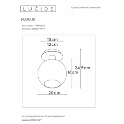 Suspension Verre Fumé-Luminaires Lucide Plafonnier Lucide MARIUS Laiton, 1 lumière