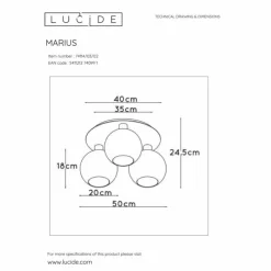 Suspension Verre Fumé-Luminaires Lucide Plafonnier Lucide MARIUS Laiton, 3 lumières