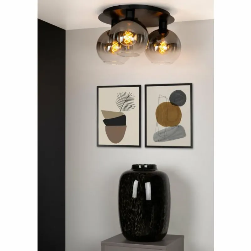 Suspension Verre Fumé-Luminaires Lucide Plafonnier Lucide MARIUS Noir, 3 lumières
