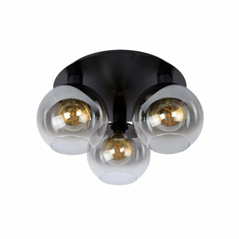 Suspension Verre Fumé-Luminaires Lucide Plafonnier Lucide MARIUS Noir, 3 lumières