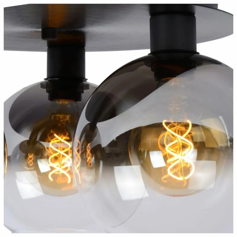 Suspension Verre Fumé-Luminaires Lucide Plafonnier Lucide MARIUS Noir, 3 lumières