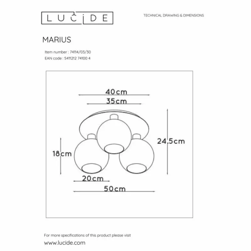 Suspension Verre Fumé-Luminaires Lucide Plafonnier Lucide MARIUS Noir, 3 lumières