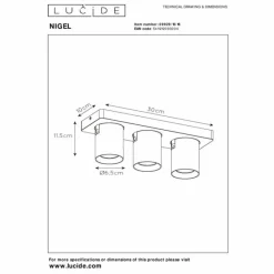 Luminaires Lucide Plafonnier Lucide NIGEL LED Acier inoxydable, Noir, 3 lumières* Éclairage Led