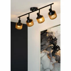 Lampes Dorées-Luminaires Lucide Plafonnier Lucide RAFA Noir, 4 lumières