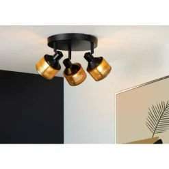 Lampes Dorées-Luminaires Lucide Plafonnier Lucide RAFA Noir, 3 lumières
