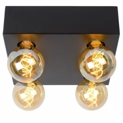 Luminaires Rustiques-Luminaires Lucide Plafonnier Lucide SURTUS Noir, 4 lumières