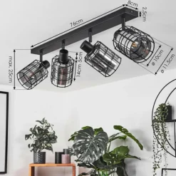 Suspension Verre Fumé-hofstein Plafonnier Lungernsee Noir, 4 lumières