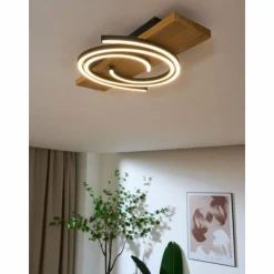 Lampes En Bois-Luminaires Lutec Plafonnier Lutec Rifia LED Écru, Noir, 1 lumière