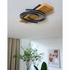 Lampes En Bois-Luminaires Lutec Plafonnier Lutec Rifia LED Écru, Noir, 1 lumière