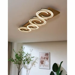 Lampes En Bois-Luminaires Lutec Plafonnier Lutec Rifia LED Écru, Noir, 4 lumières