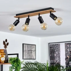 Lampes Vintages & Rétros-hofstein Plafonnier Maidford Bois foncé, Noir, 4 lumières