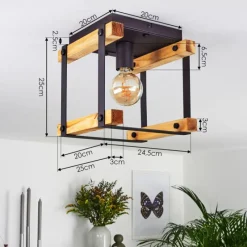 Lampes Industrielles-hofstein Plafonnier Maladera Bois clair, Rouille, Noir, 1 lumière